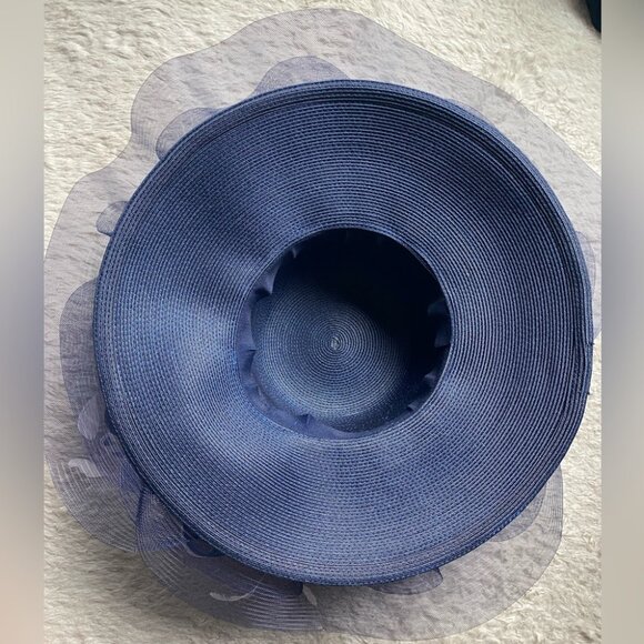 NEW Derby Hat Church Formal Dress Navy Royal Blue and White Feather Fascinator - Picture 2 of 10